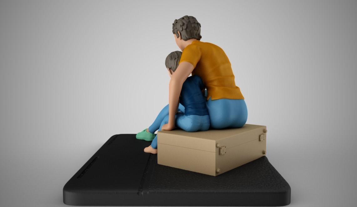 Mother and Her Child Stay on the Road 3D print model_9