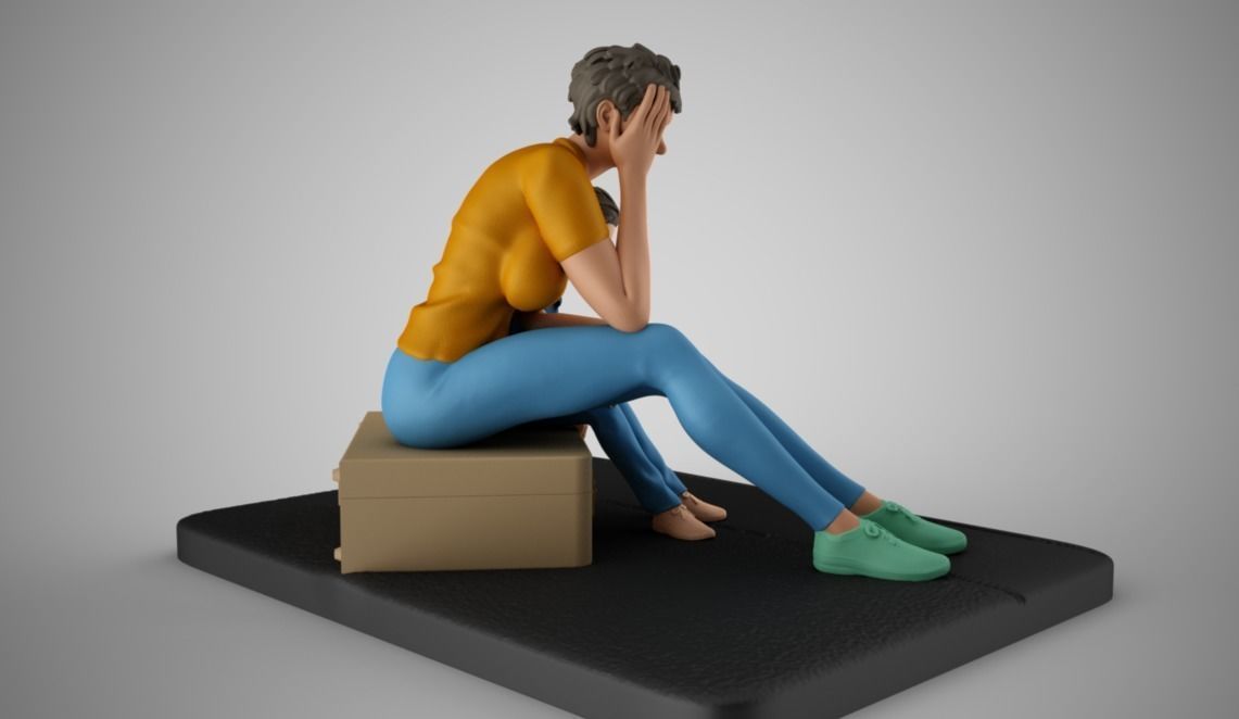 Mother and Her Child Stay on the Road 3D print model_6