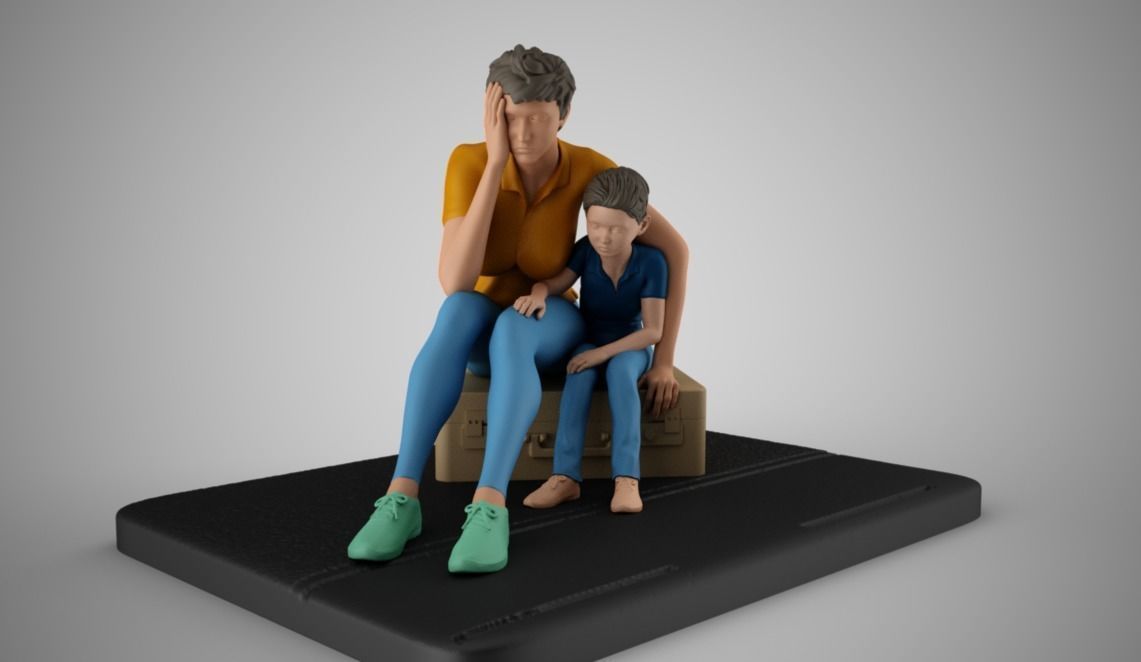 Mother and Her Child Stay on the Road 3D print model_4