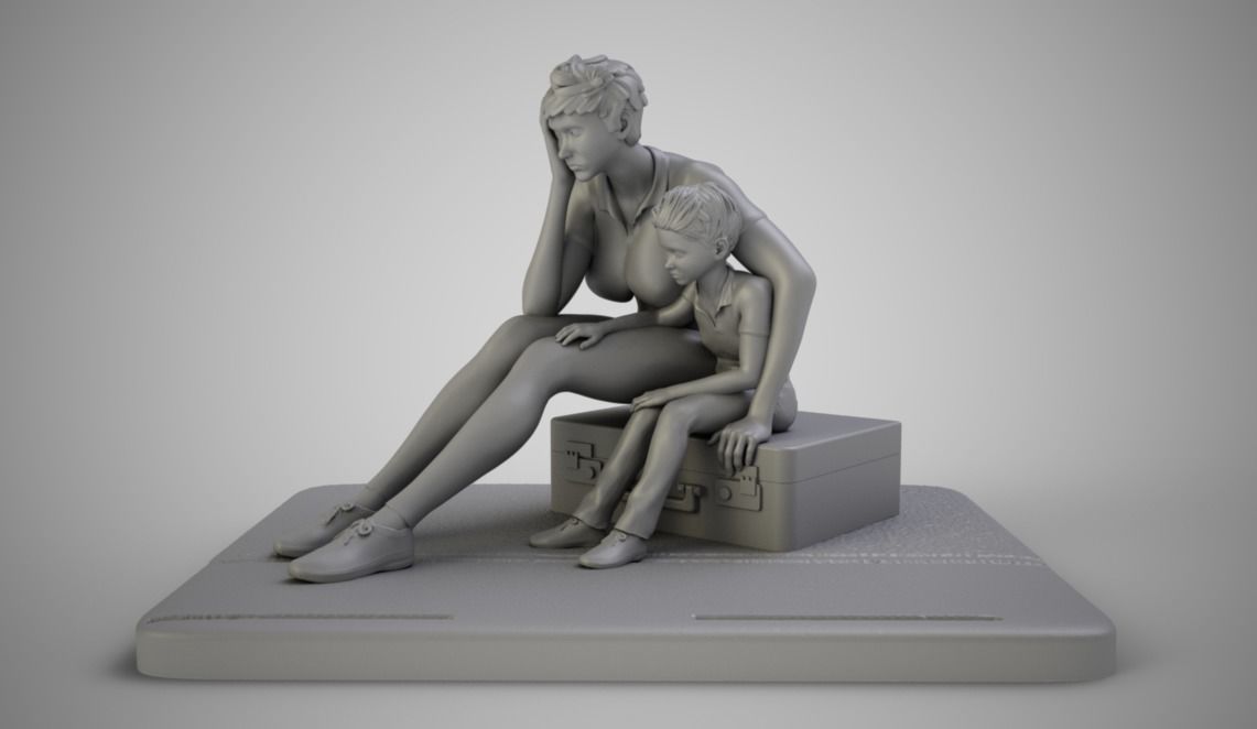 Mother and Her Child Stay on the Road 3D print model_2
