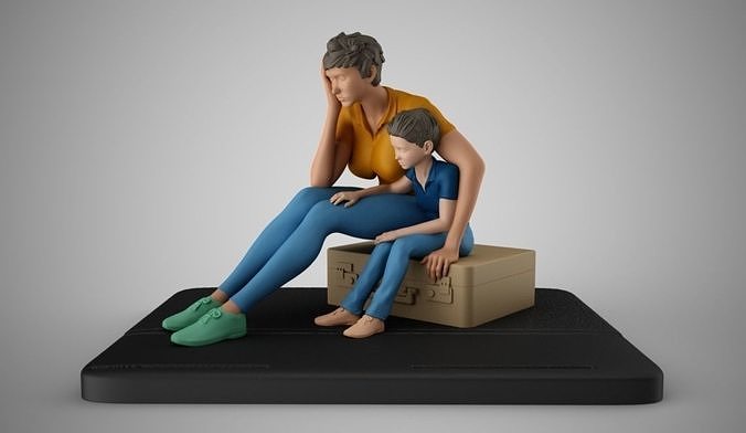 Mother and Her Child Stay on the Road 3D print model