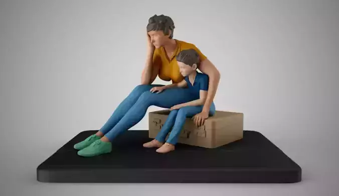 Mother and Her Child Stay on the Road 3D print model