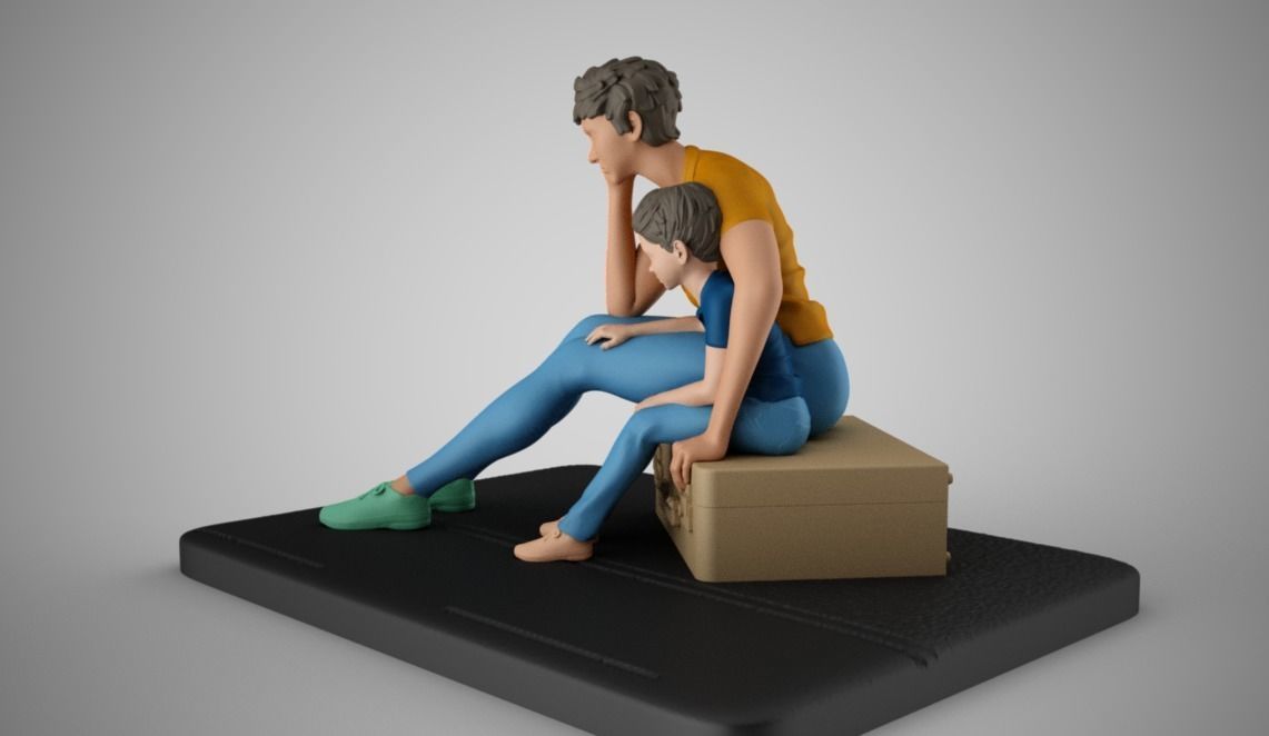Mother and Her Child Stay on the Road 3D print model_10