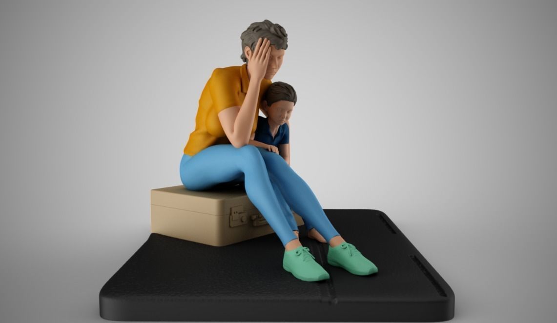 Mother and Her Child Stay on the Road 3D print model_5