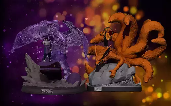 naruto and sasuke with kurama and perfect susanoo 3d print 3D Model Collection