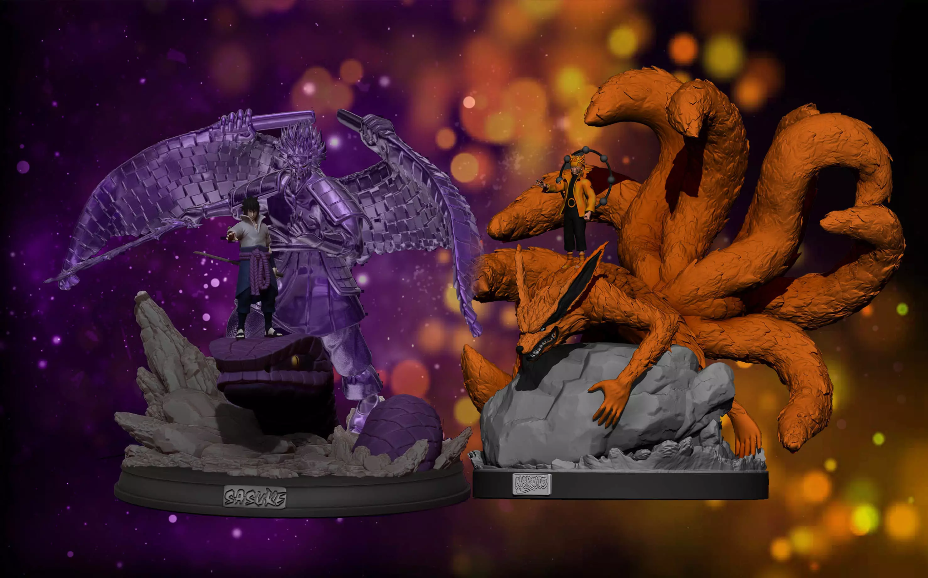 naruto and sasuke with kurama and perfect susanoo 3d print 3D Model Collection_0