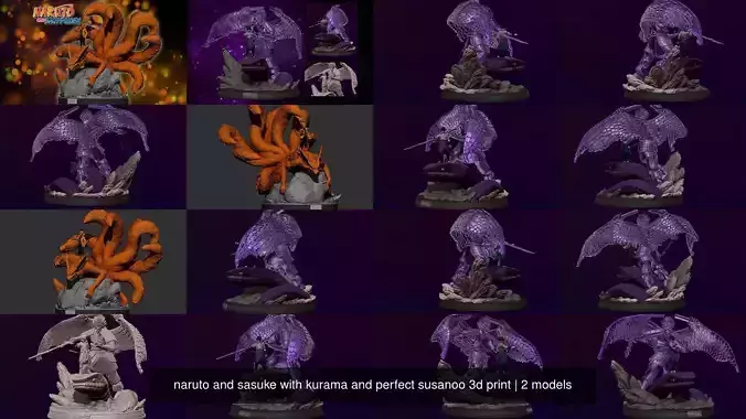 naruto and sasuke with kurama and perfect susanoo 3d print
