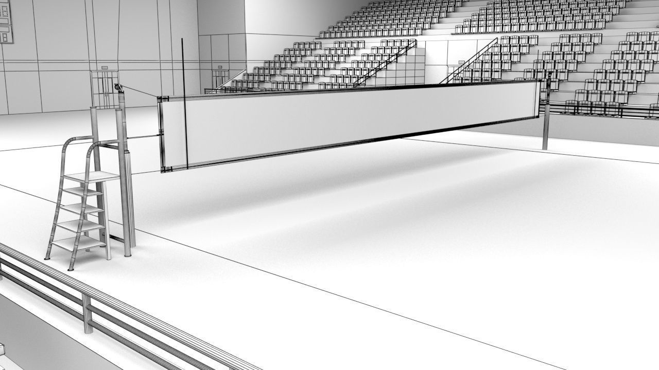 School Gym  Volleyball Court 3D model_17