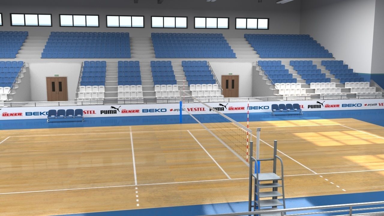 School Gym  Volleyball Court 3D model_5