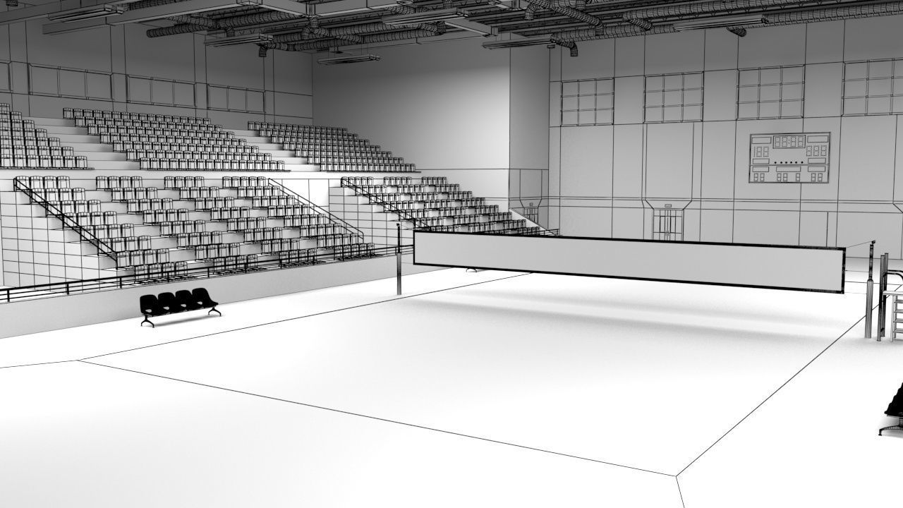 School Gym  Volleyball Court 3D model_12