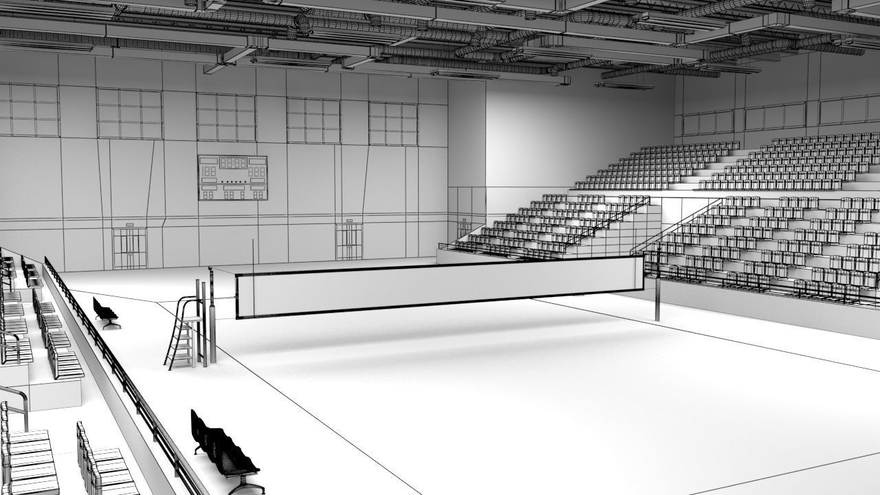 School Gym  Volleyball Court 3D model_15
