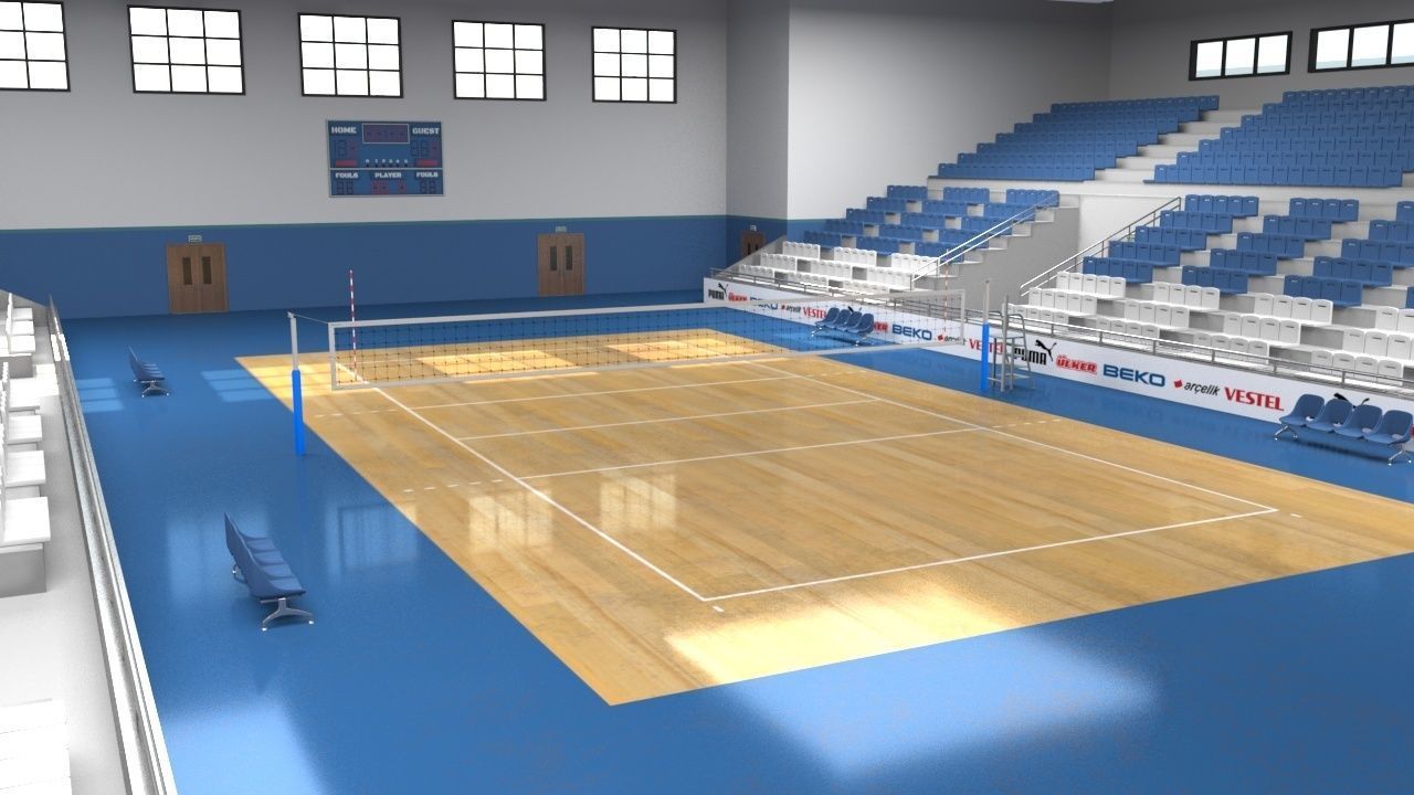 School Gym  Volleyball Court 3D model_1