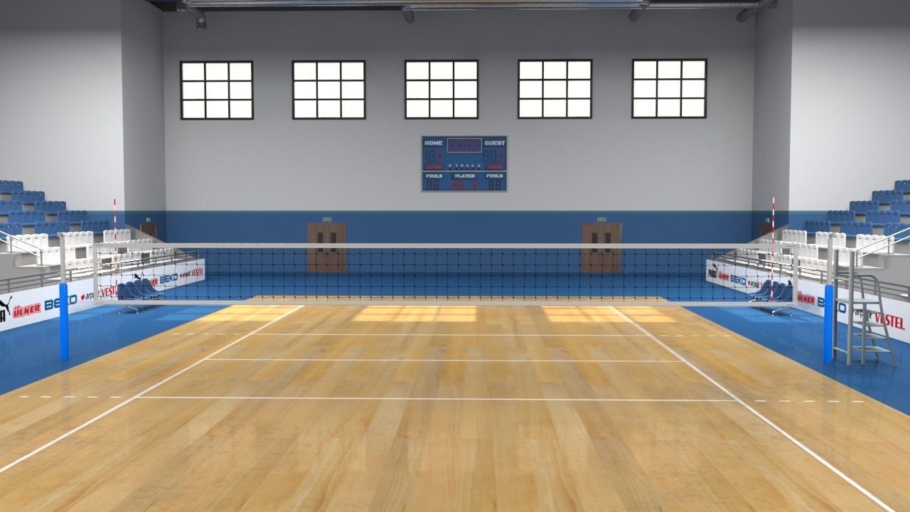School Gym  Volleyball Court 3D model_9