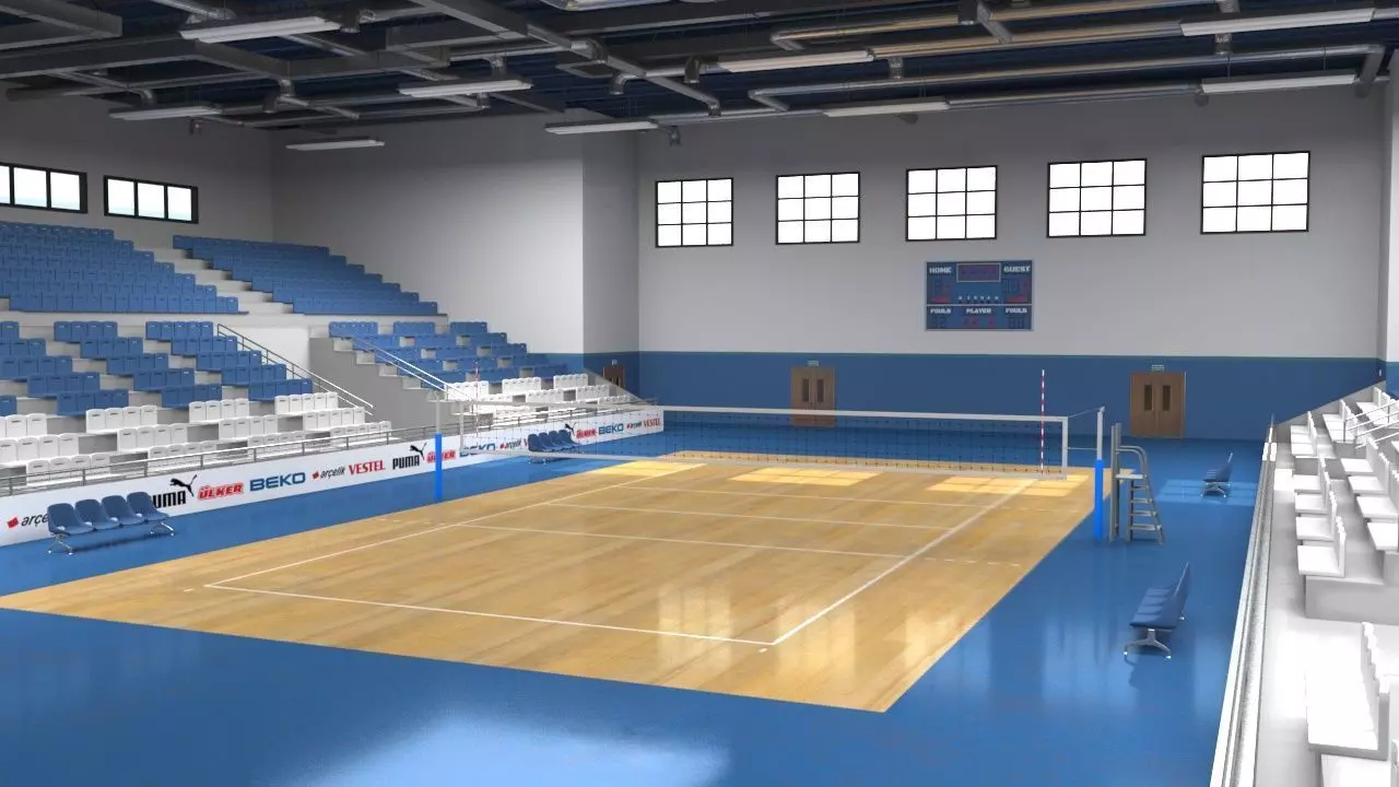 School Gym  Volleyball Court 3D model_0