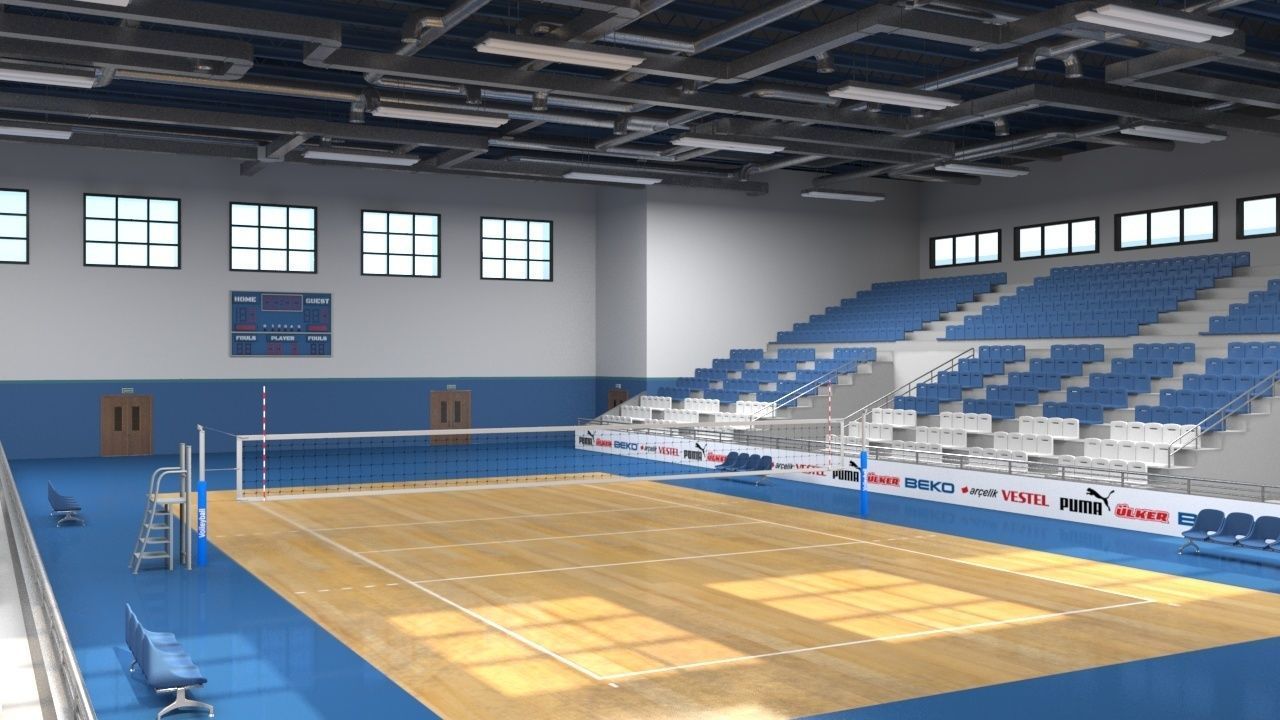 School Gym  Volleyball Court 3D model_4