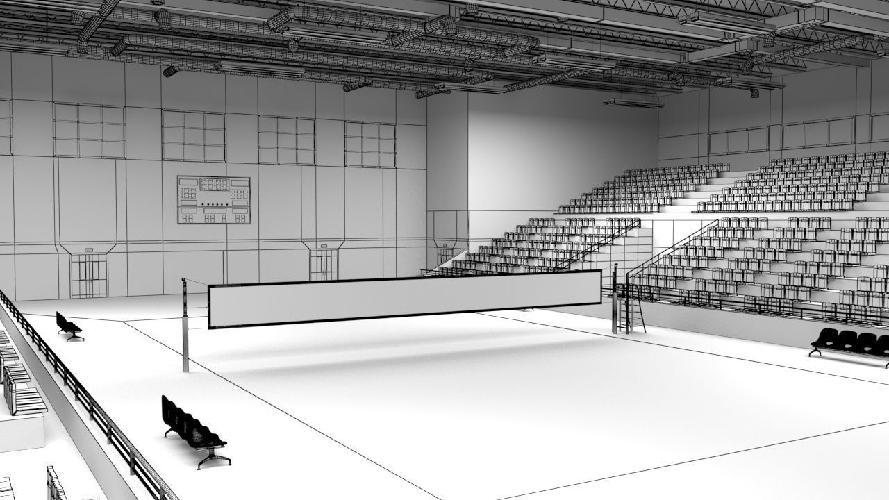 School Gym  Volleyball Court 3D model_13