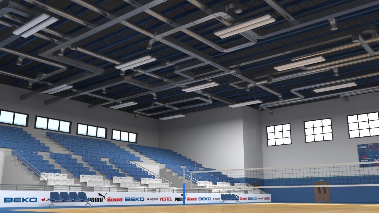 School Gym  Volleyball Court 3D model_6