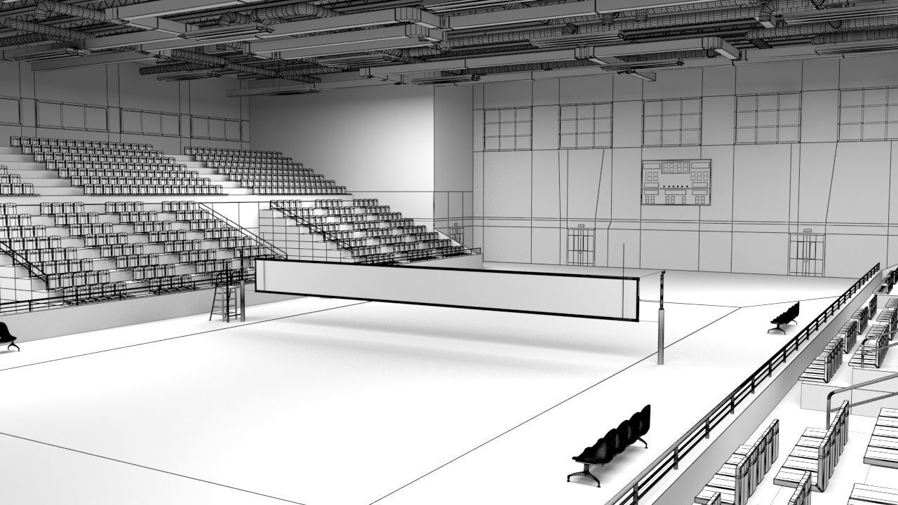 School Gym  Volleyball Court 3D model_14