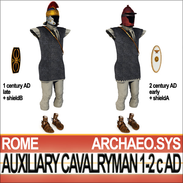 Ancient Rome Auxiliary Cavalryman Props Set 3D model_12