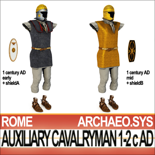 Ancient Rome Auxiliary Cavalryman Props Set 3D model_11