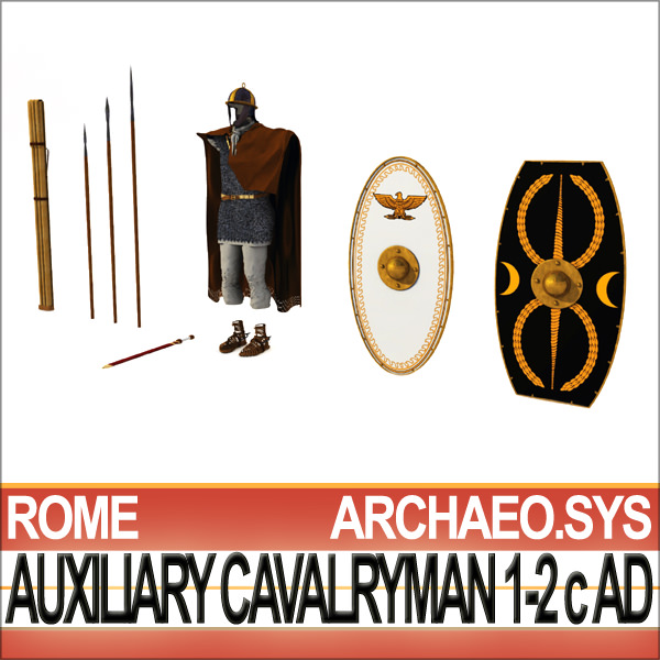 Ancient Rome Auxiliary Cavalryman Props Set 3D model_8