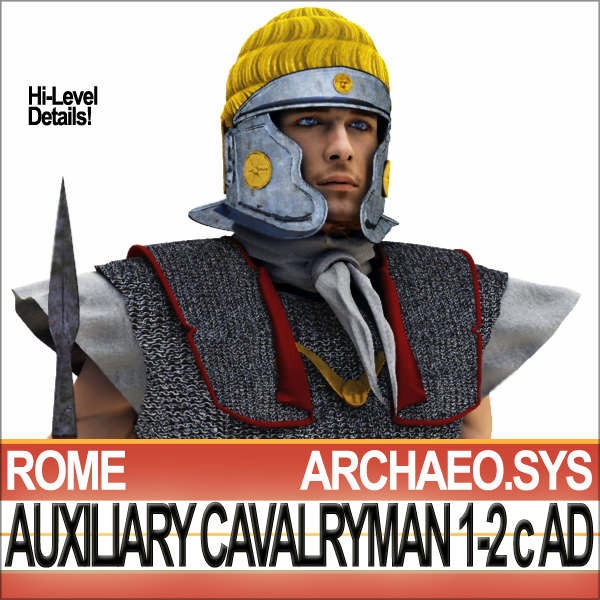 Ancient Rome Auxiliary Cavalryman Props Set 3D model_7