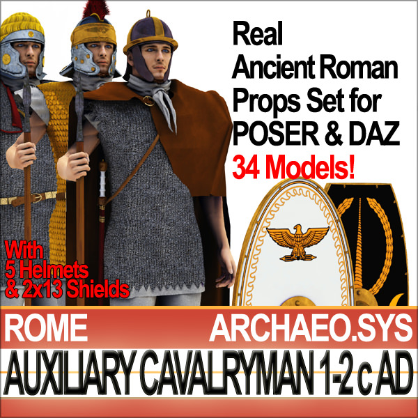 Ancient Rome Auxiliary Cavalryman Props Set 3D model_34