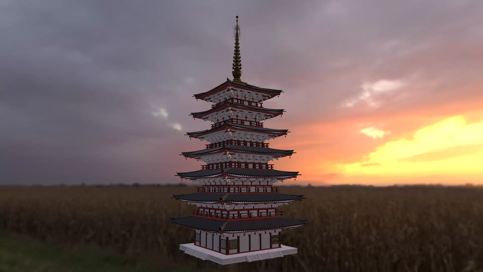 Japanese Pagoda Low-poly 3D model_0