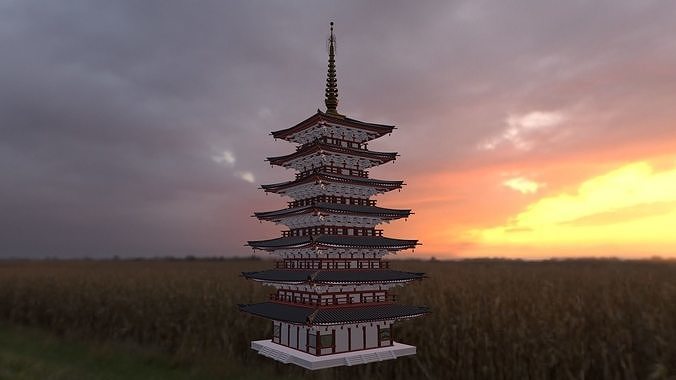 Japanese Pagoda  Low-poly 3D model