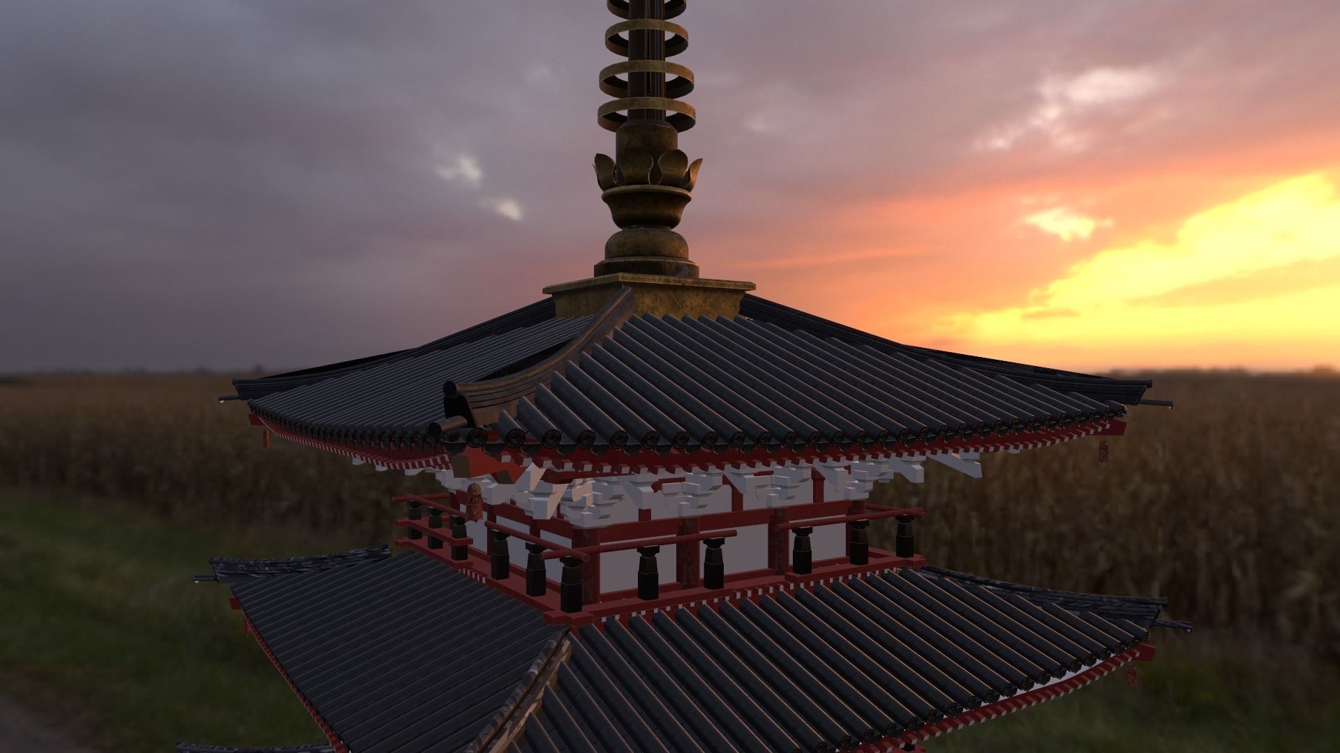 Japanese Pagoda Low-poly 3D model_1