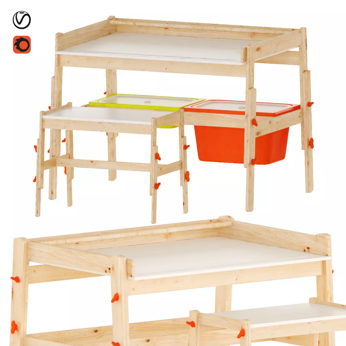 Flisat desk and bench 3D model_0