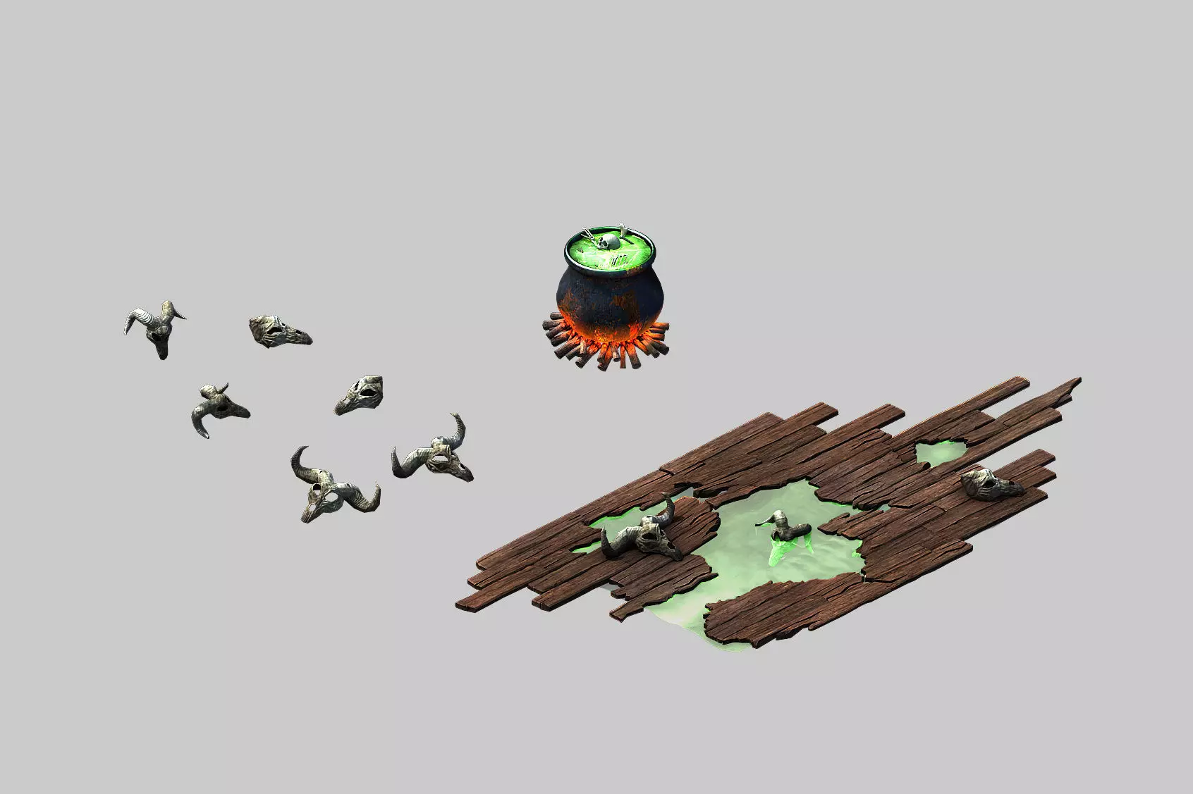 Dynasty Witch Chalet - Pan Damaged Ground 02 3D model_0