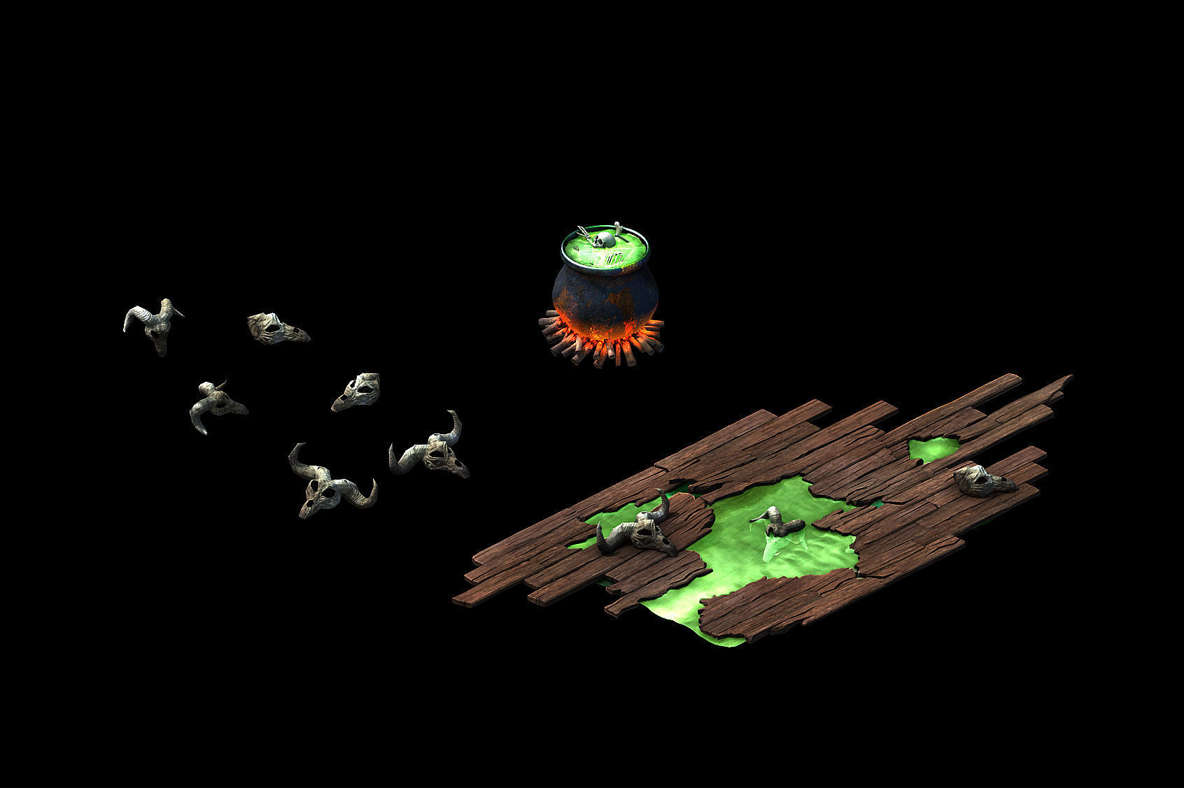 Dynasty Witch Chalet - Pan Damaged Ground 02 3D model_1