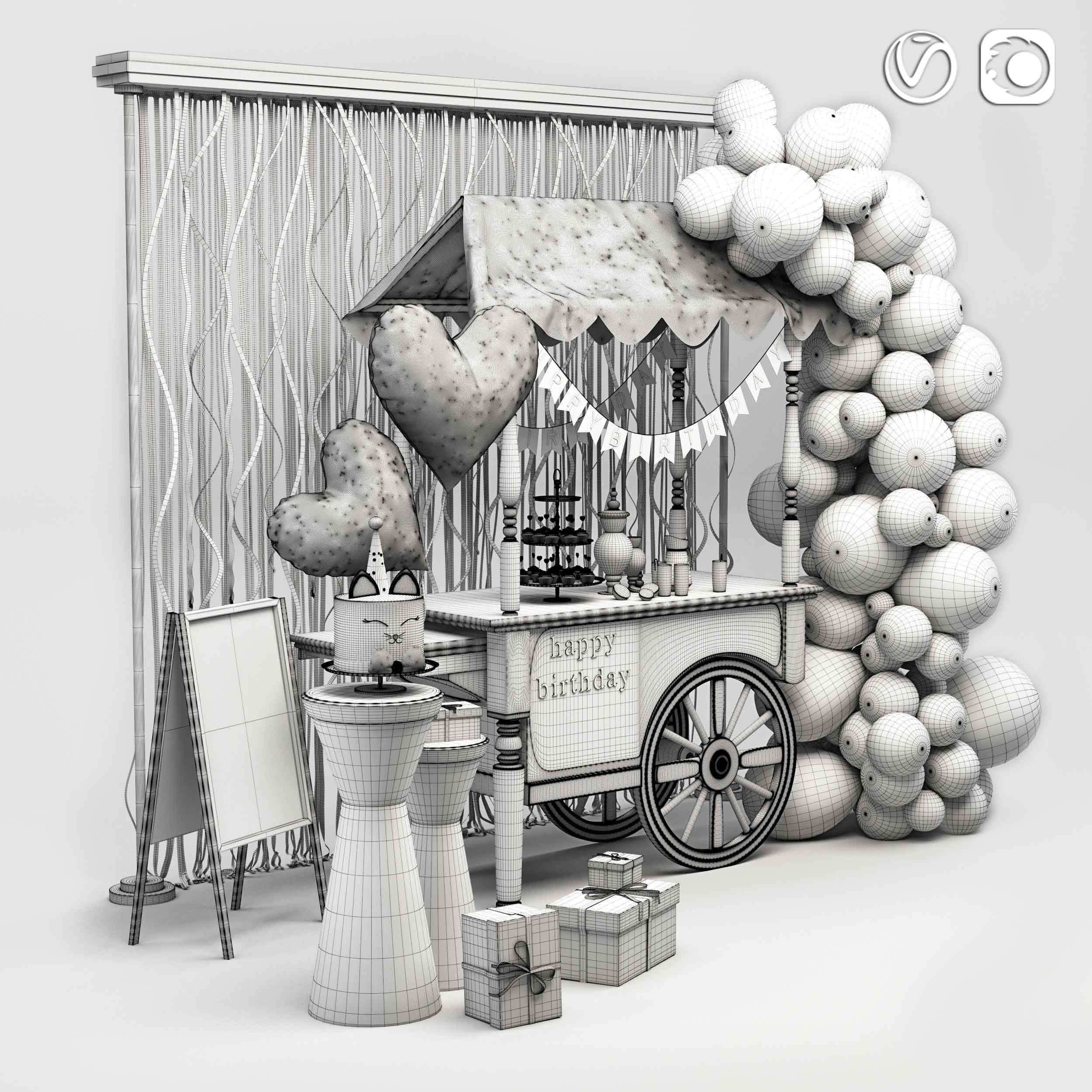 Birthday set Gold 3D model_3