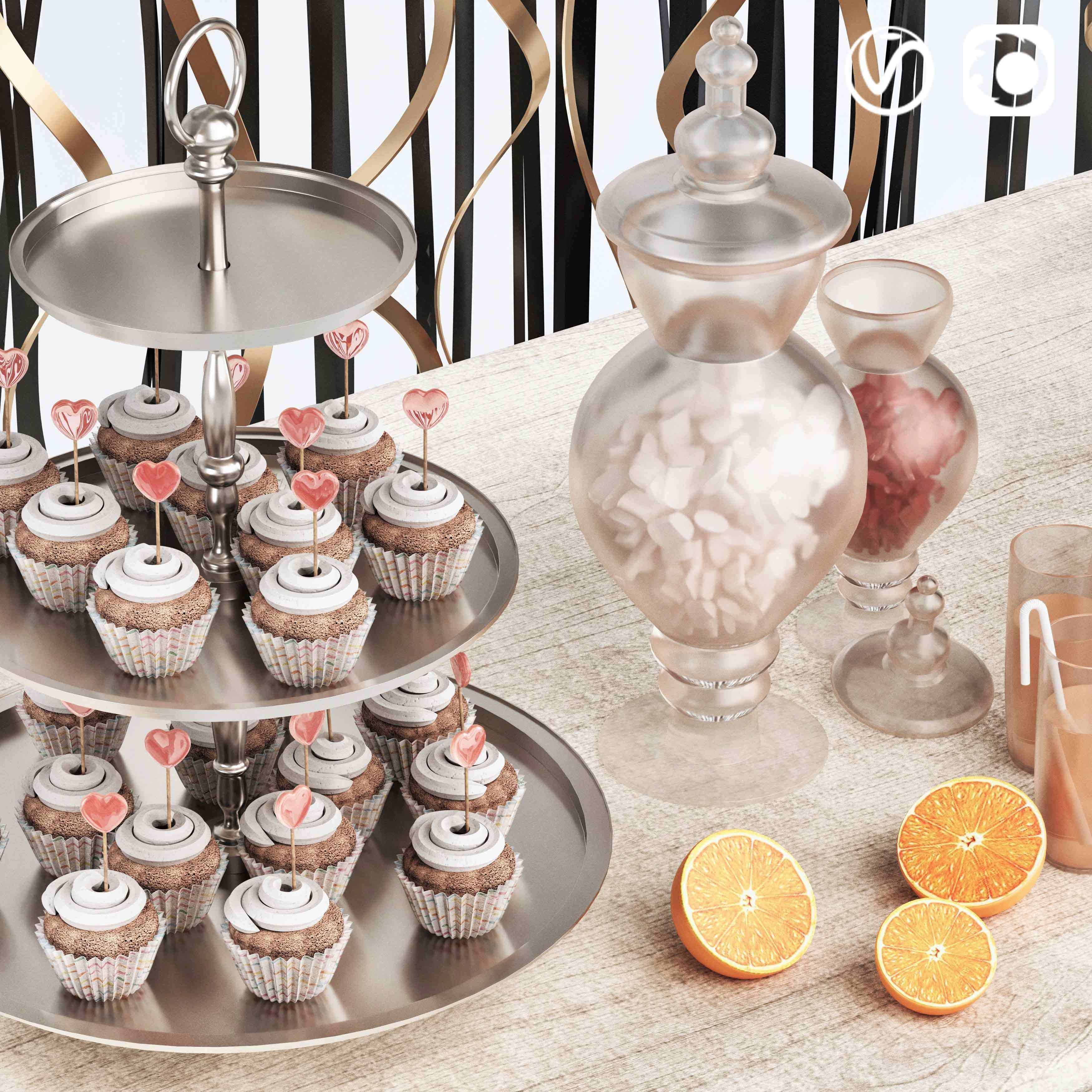 Birthday set Gold 3D model_2