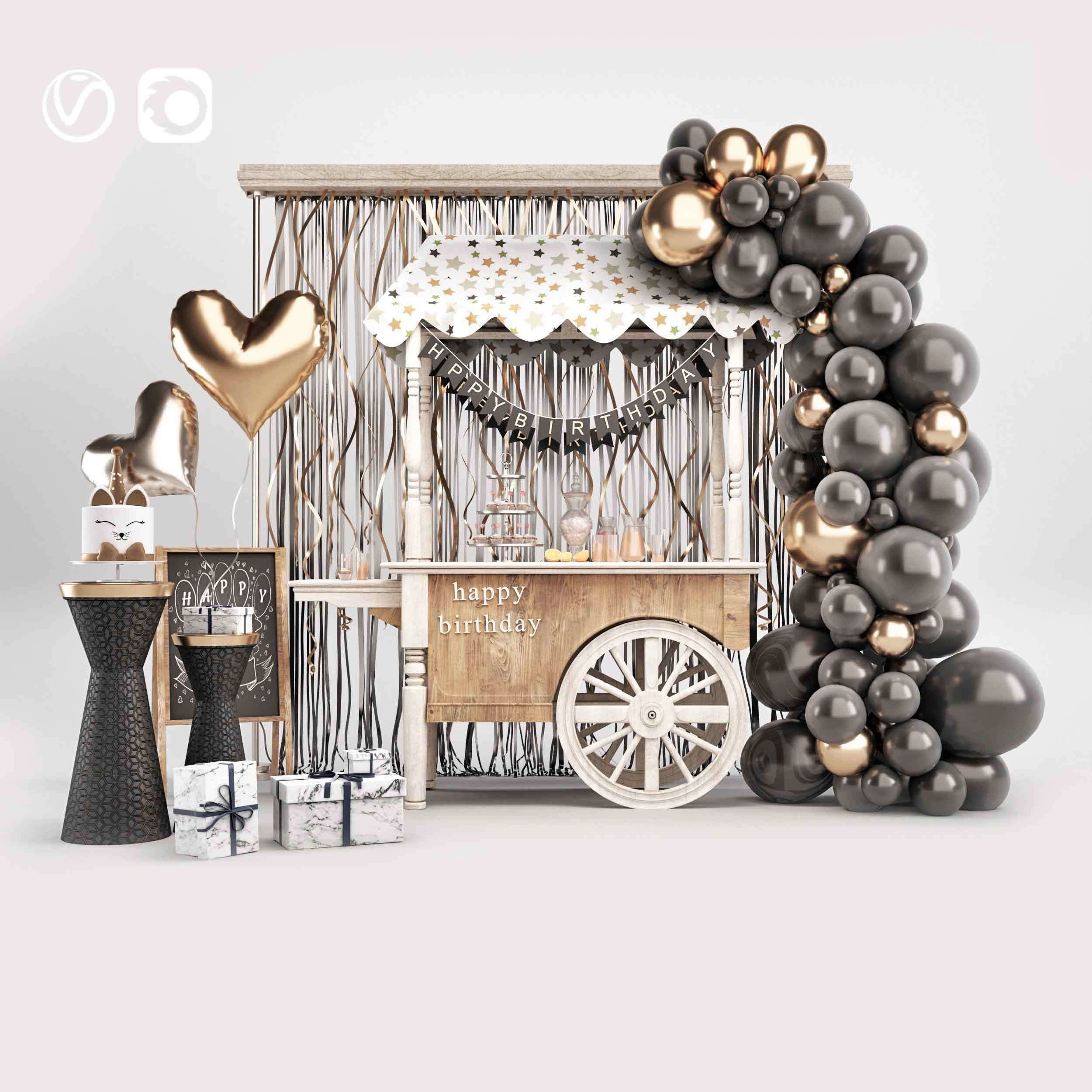 Birthday set Gold 3D model_1