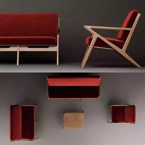 modern velvet furniture set 3D model