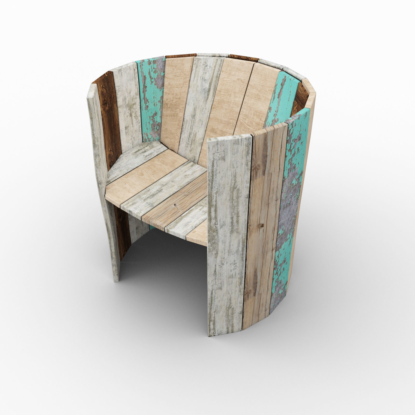 Chair recycled aged wood 3D model_4