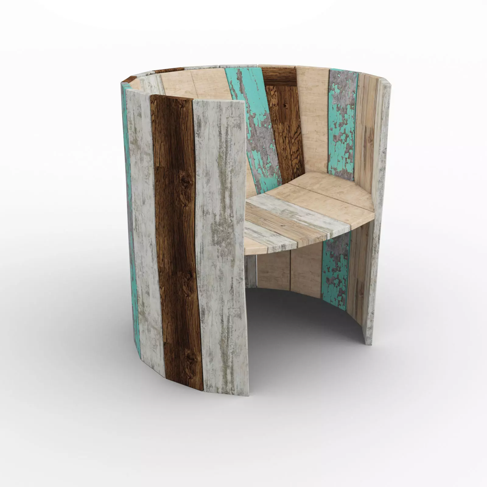 Chair recycled aged wood 3D model_0