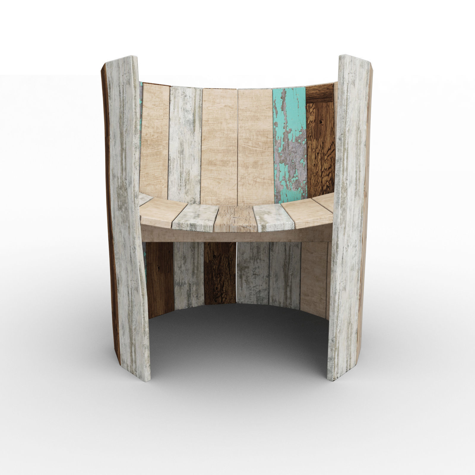 Chair recycled aged wood 3D model_3