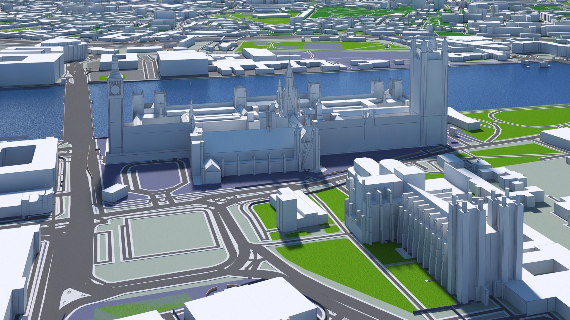 London City And Surroundings Low Poly 3D Town  Map  Low-poly 3D model_4