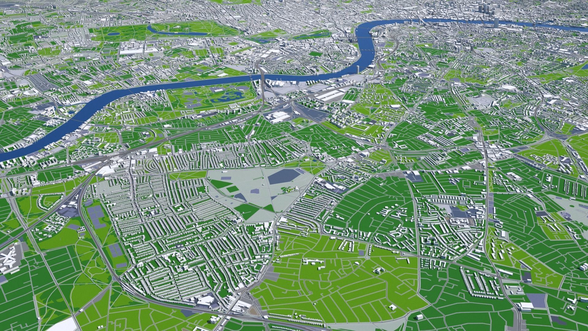 London City And Surroundings Low Poly 3D Town  Map  Low-poly 3D model_1