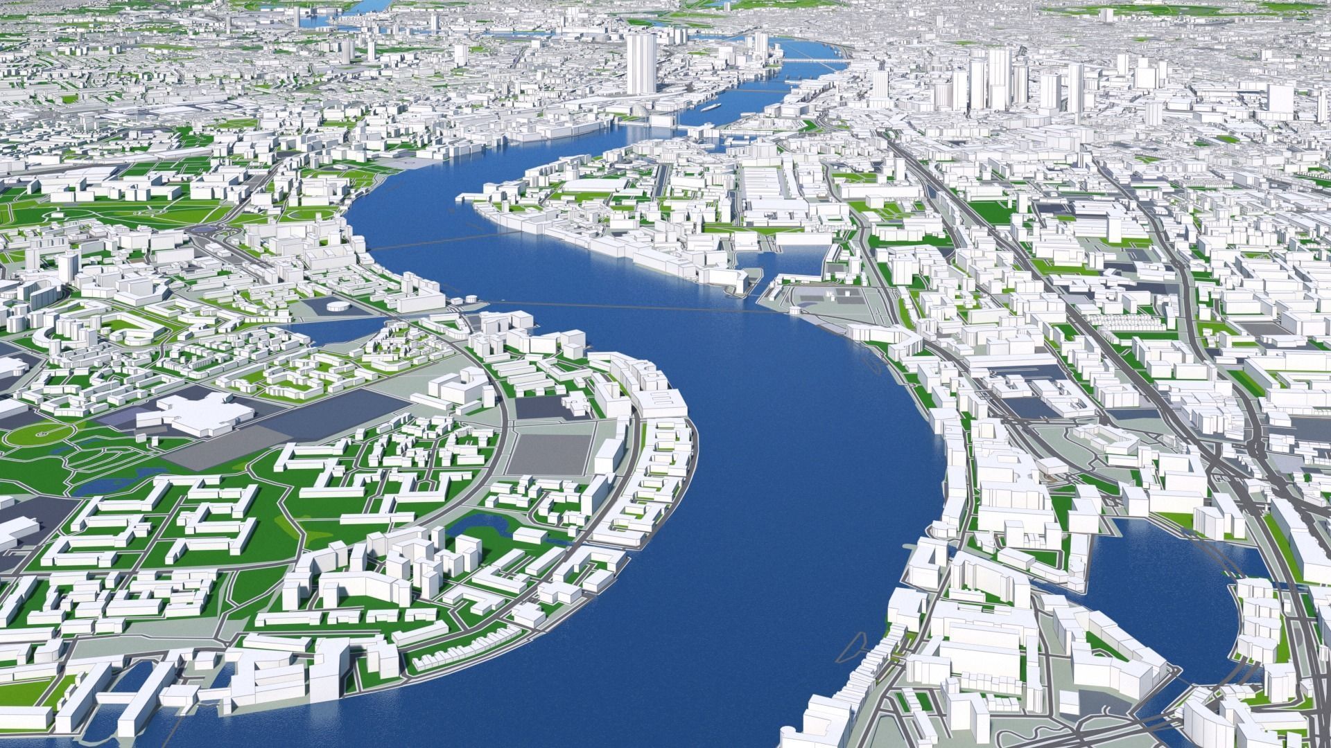 London City And Surroundings Low Poly 3D Town  Map  Low-poly 3D model_30