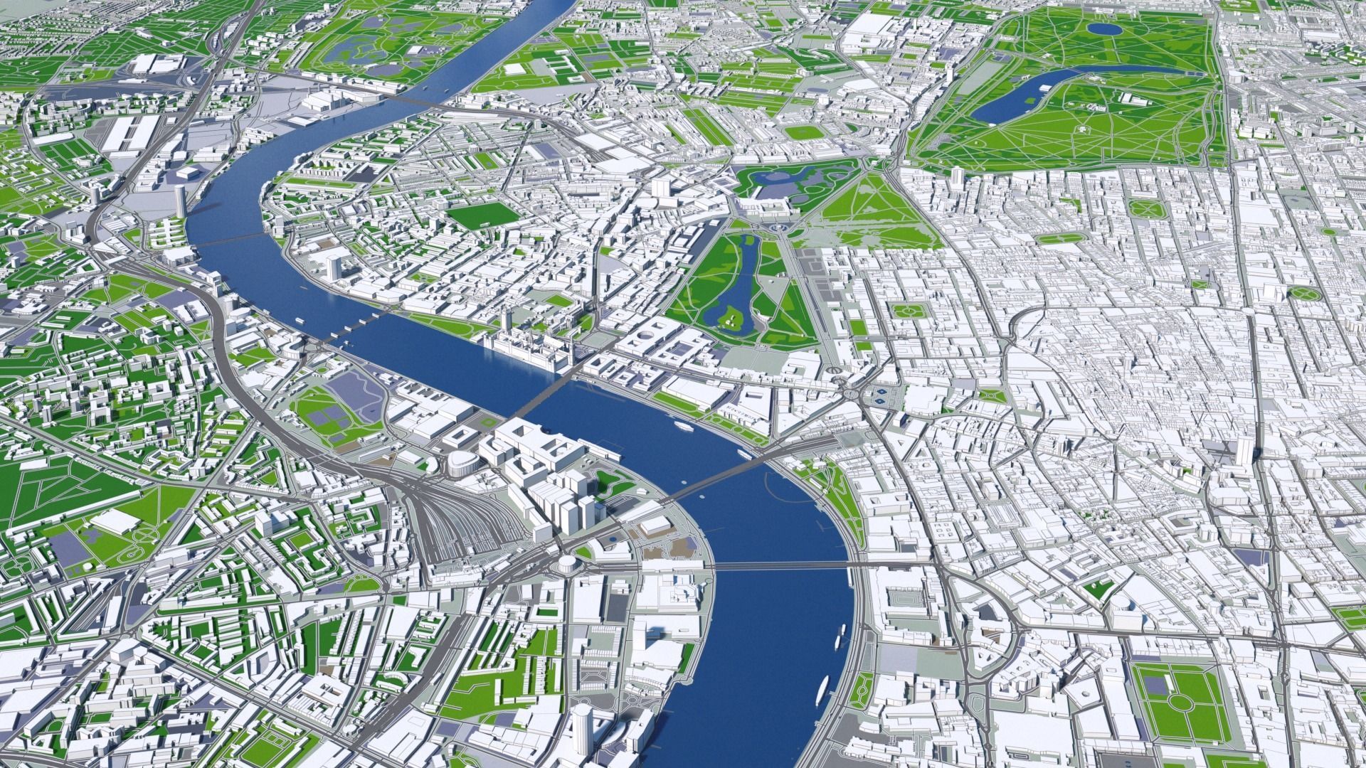 London City And Surroundings Low Poly 3D Town  Map  Low-poly 3D model_7