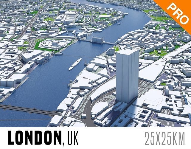London City And Surroundings Low Poly 3D Town  Map  Low-poly 3D model