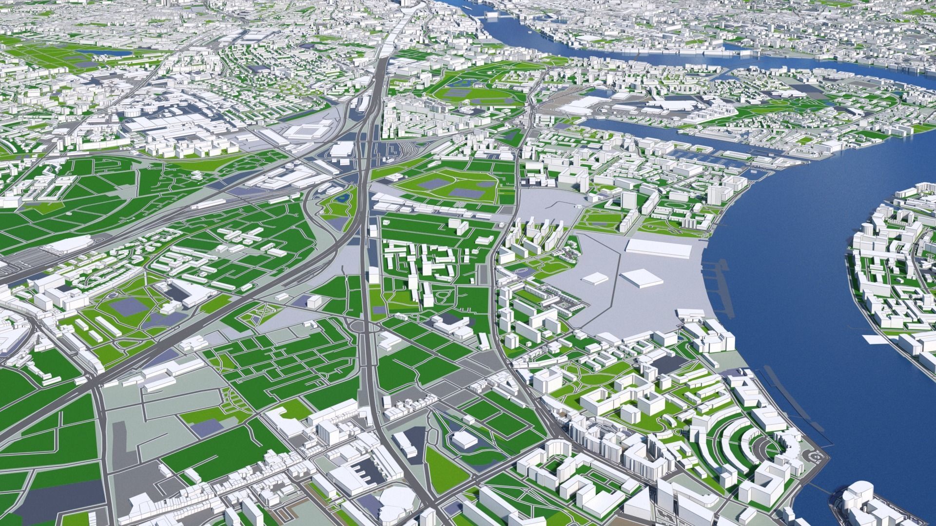 London City And Surroundings Low Poly 3D Town  Map  Low-poly 3D model_14