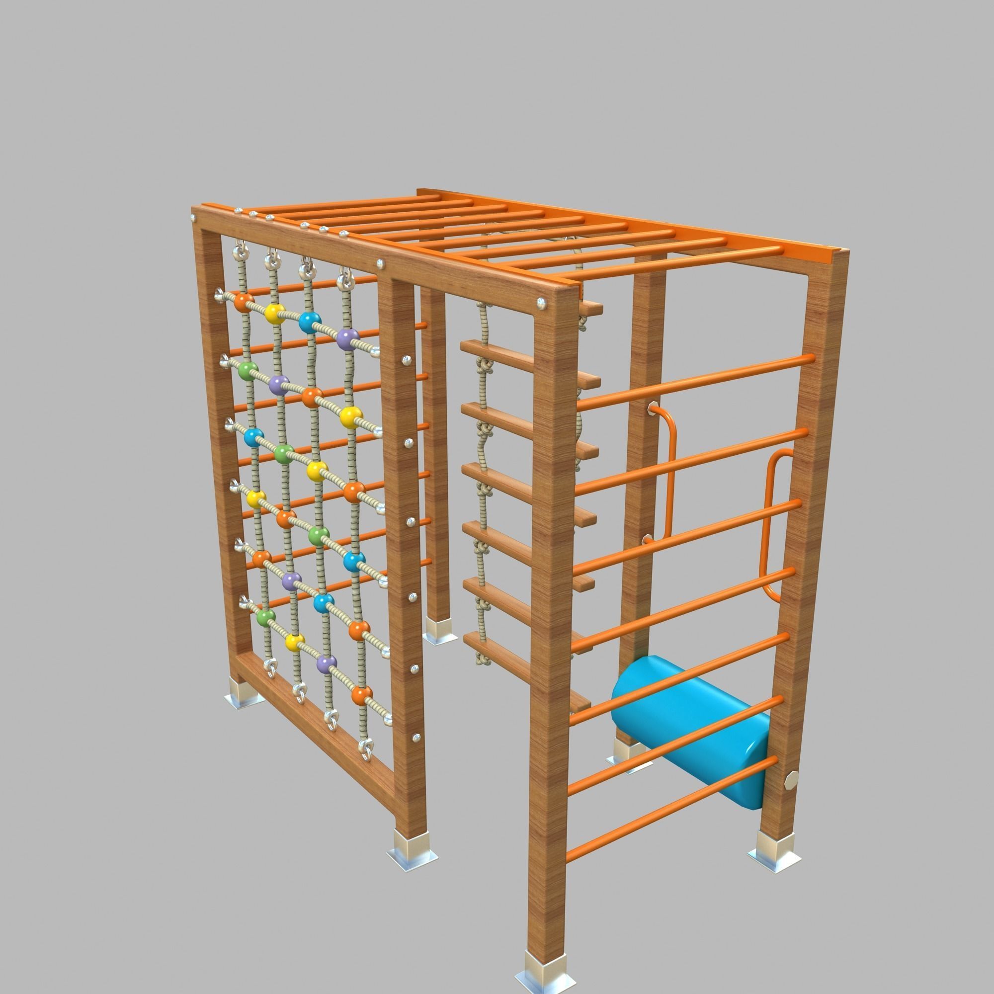 Wooden Playground Rope Climb For Kid and Games Low-poly 3D model_7