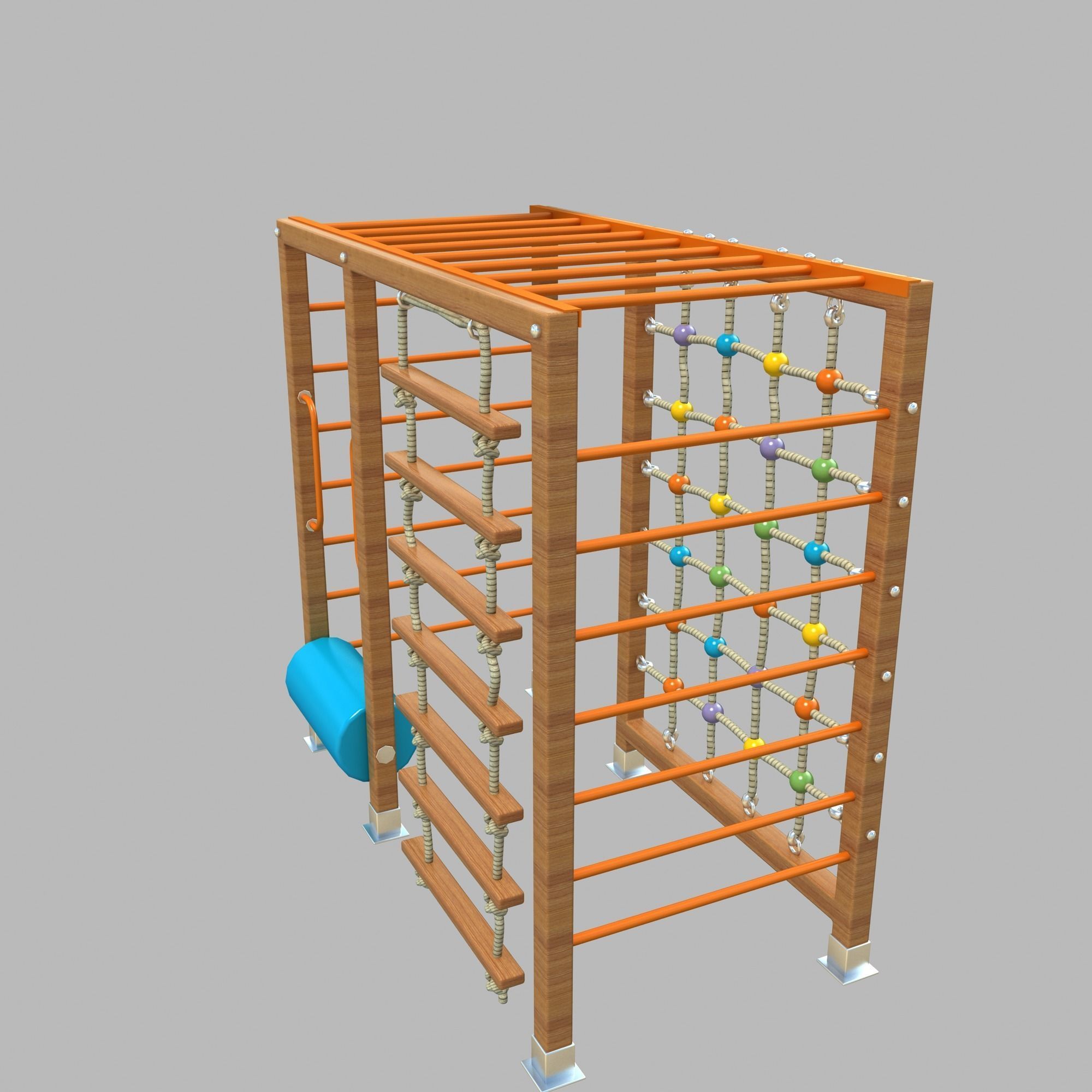 Wooden Playground Rope Climb For Kid and Games Low-poly 3D model_11