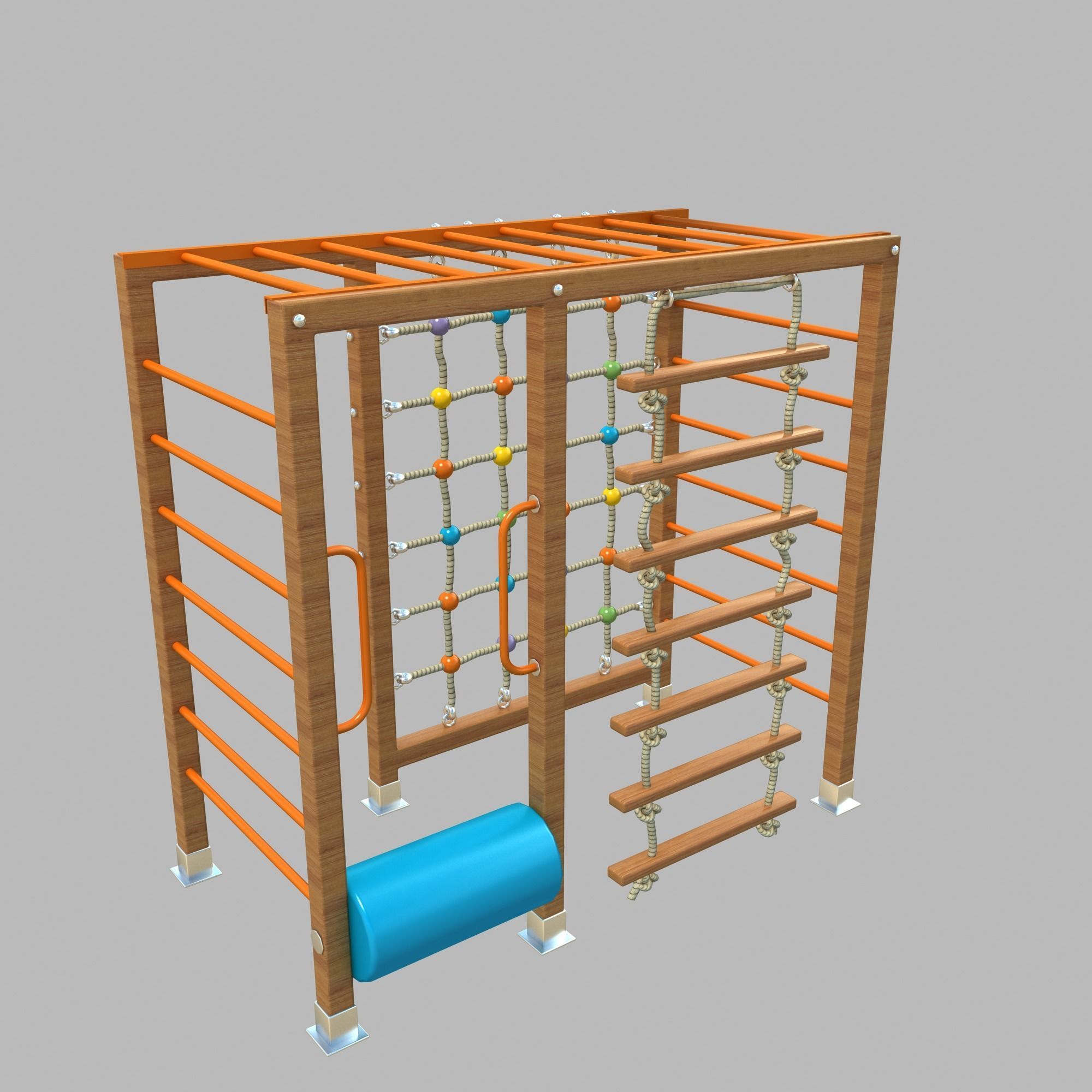 Wooden Playground Rope Climb For Kid and Games Low-poly 3D model_4