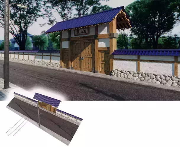 Japanese front gate 3D Low-poly 3D model